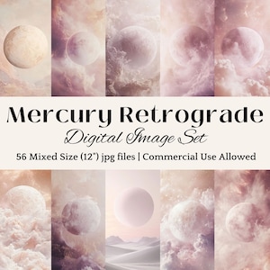 Mercury Retrograde IMAGE SET Astrology Digital Paper Cosmic Image Planet Theme Mercury Retrograde Communication Planet Wall Art Metaphysical
