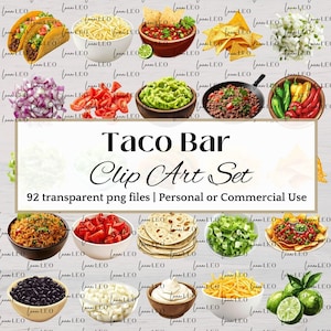 Taco Bar CLIP ART für Party Druckbare Taco Grafik für DIY Einladung Taco Menü Caterer Branding Taco Party Event Dekor Taco Menü Planer