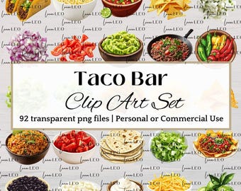 Taco Bar CLIP ART for Party Printable Taco Graphic for DIY Invitation Taco Menu Catering Branding Taco Party Event Decor Taco Menu Planner