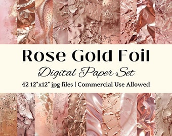 Rose Gold Foil DIGITAL PAPER Rose Gold Texture for Business Branding Rose Foil Background Entrepreneur Website Commercial Use POD Friendly