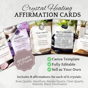 Kristall Affirmation Kartenvorlage Bearbeitbare Heilkarte Spirituelles Wachstum Meditationsführer für Energieheiler Tägliches Achtsamkeitswerkzeug Printable