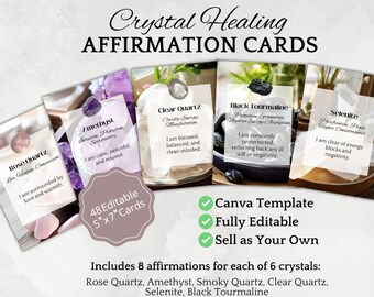 Affirmation Card PLR Crystal Theme Printable 5"x7" Editable Canva Template Resell Rights Instant Download Coaching Resource Self Improvement