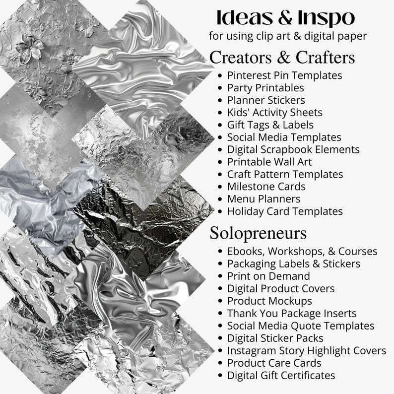 Silver Foil DIGITAL PAPER Designs for Scrapbook Design Social Media ...