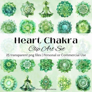 Chakra du coeur Clipart PNG pour guérison énergétique, carnets d'amour de soi, symboles du mandala vert, graphismes Reiki, conception spirituelle et yoga de décoration
