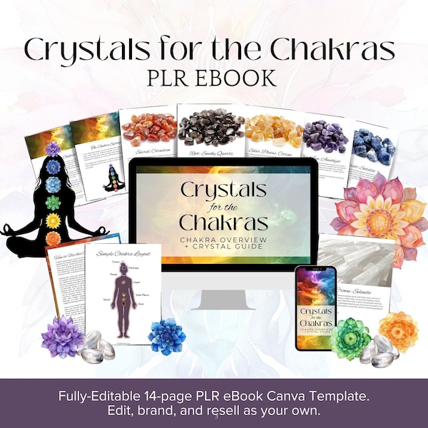 PLR | Crystals for the Chakras PLR 14-Page Ebook | Fully Editable Canva Template