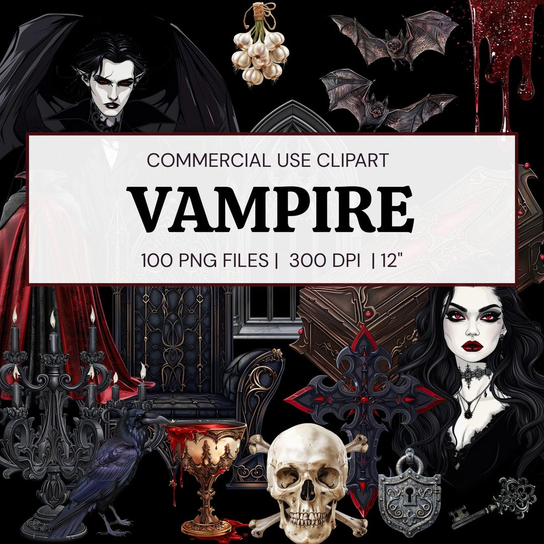 Vampire CLIPART Gothic Halloween PNG Bundle - Coffin Skull Cross ...