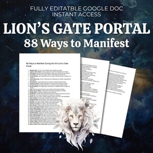 Lion’s Gate Ritual GOOGLE DOC 8-8 Portal Manifestation Guide Lion Gate Course 8 8 Abundance Ritual for Manifesting Leo Season Workbook PLR