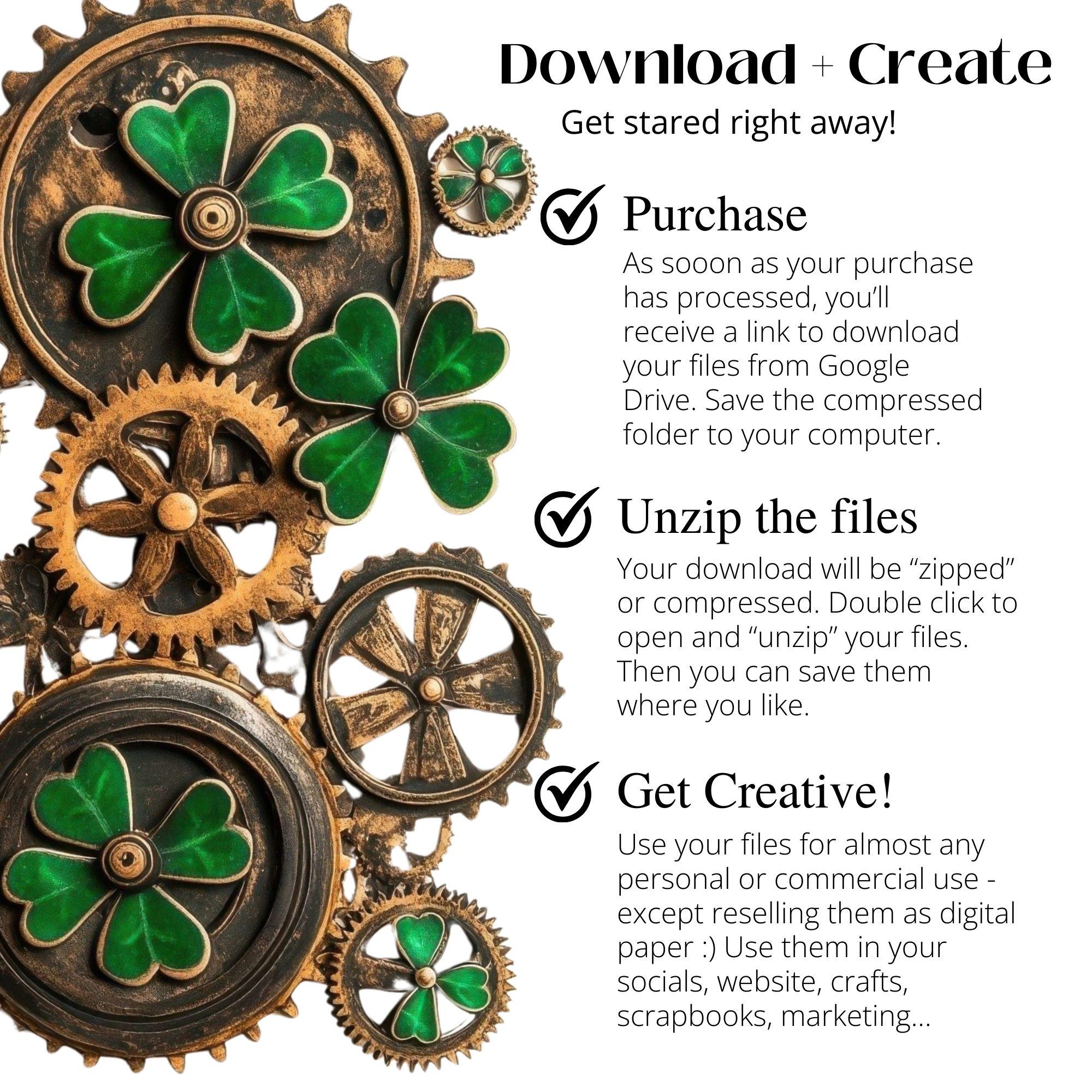 Steampunk St Patricks Day CLIPART PNG – Shamrock Png Vintage Gears ...
