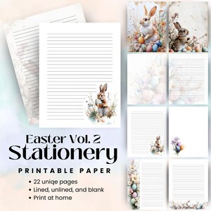 Papel de carta imprimible de conejito de Pascua / 22 páginas imprimibles en PDF / Papelería floral, búsqueda de huevos, membrete, diario basura de Pascua, rayado + en blanco