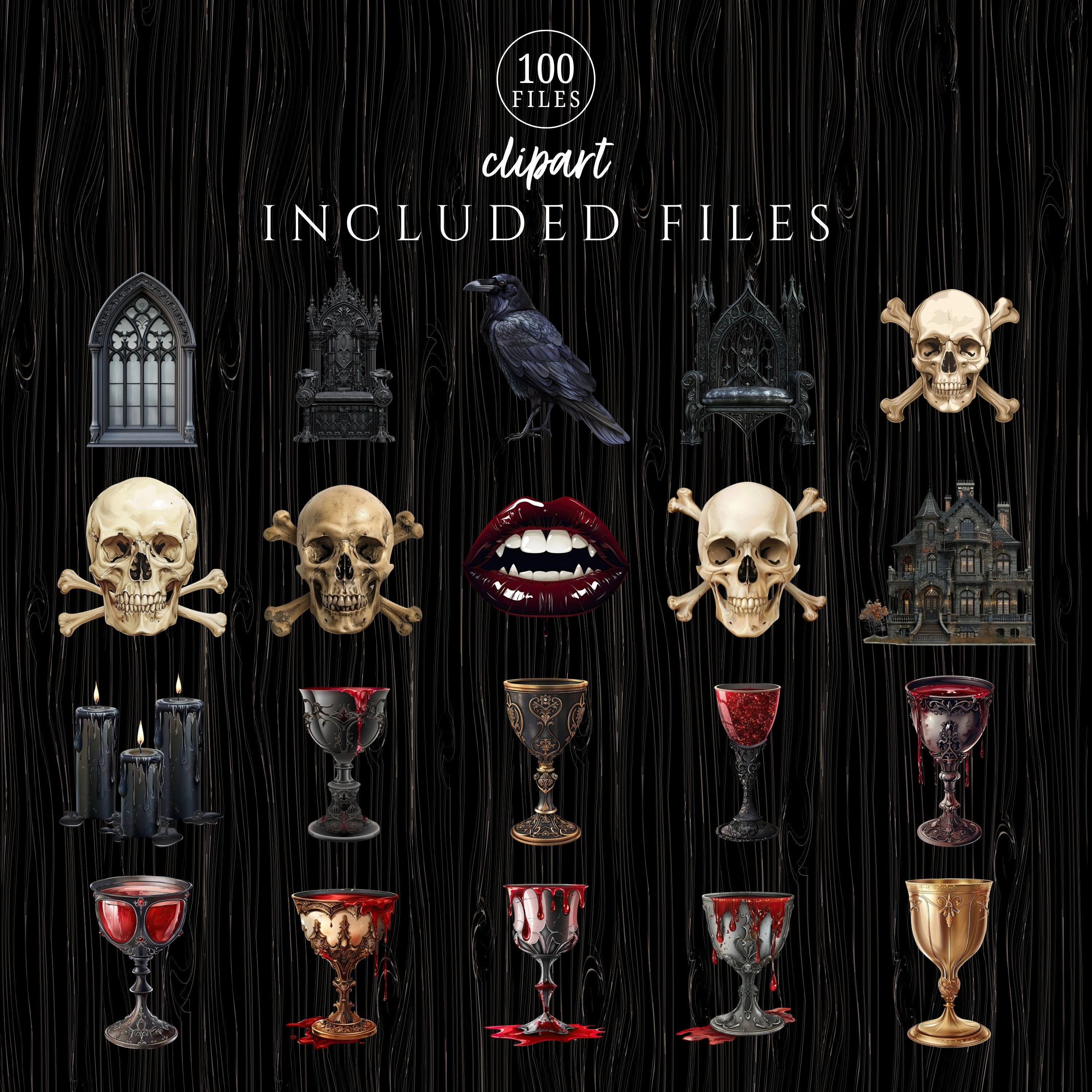 Vampire CLIPART Gothic Halloween PNG Bundle - Coffin Skull Cross ...