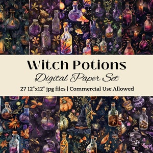 Witch Potion DIGITAL PAPER Halloween Background Witch Theme Decor Witch Potion Scrapbook Page Digital Wallpaper Halloween Witch Decoration