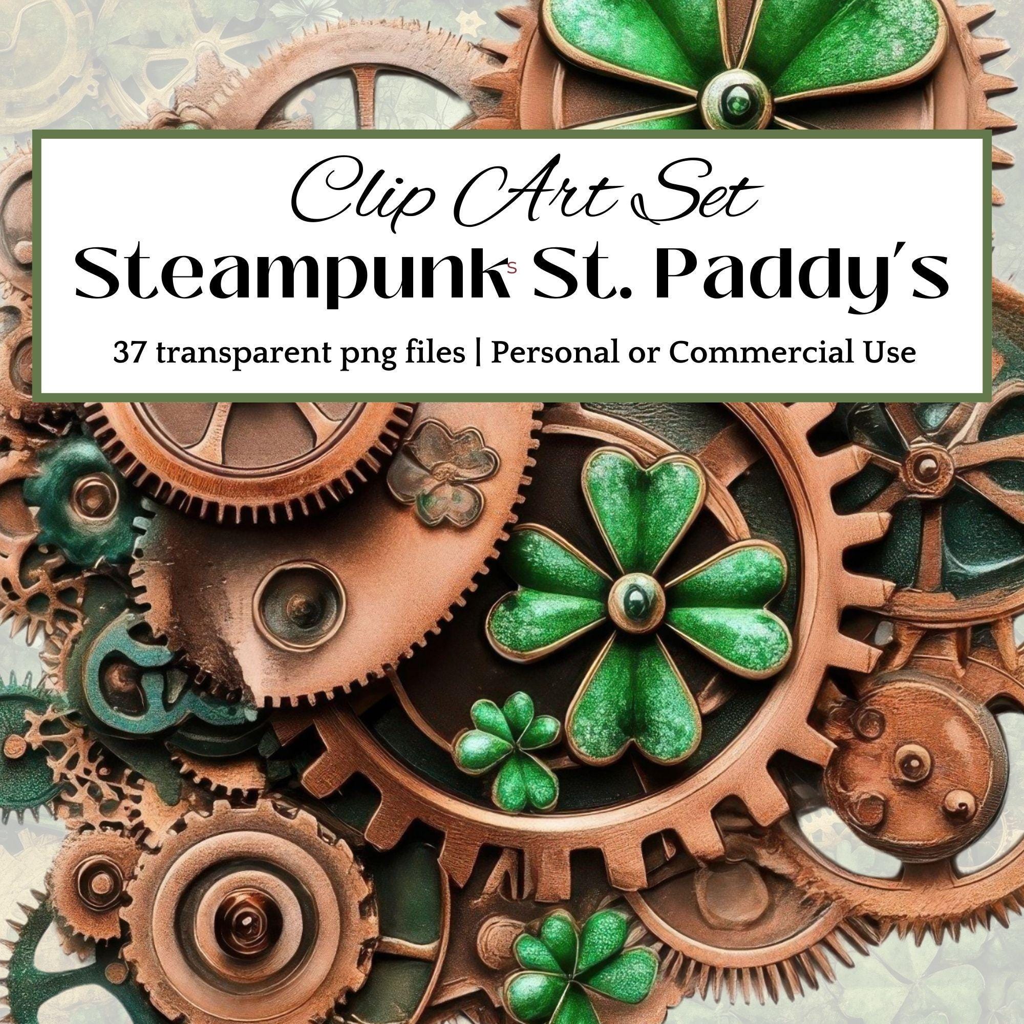 Steampunk St Patricks Day CLIPART PNG – Shamrock Png Vintage Gears ...
