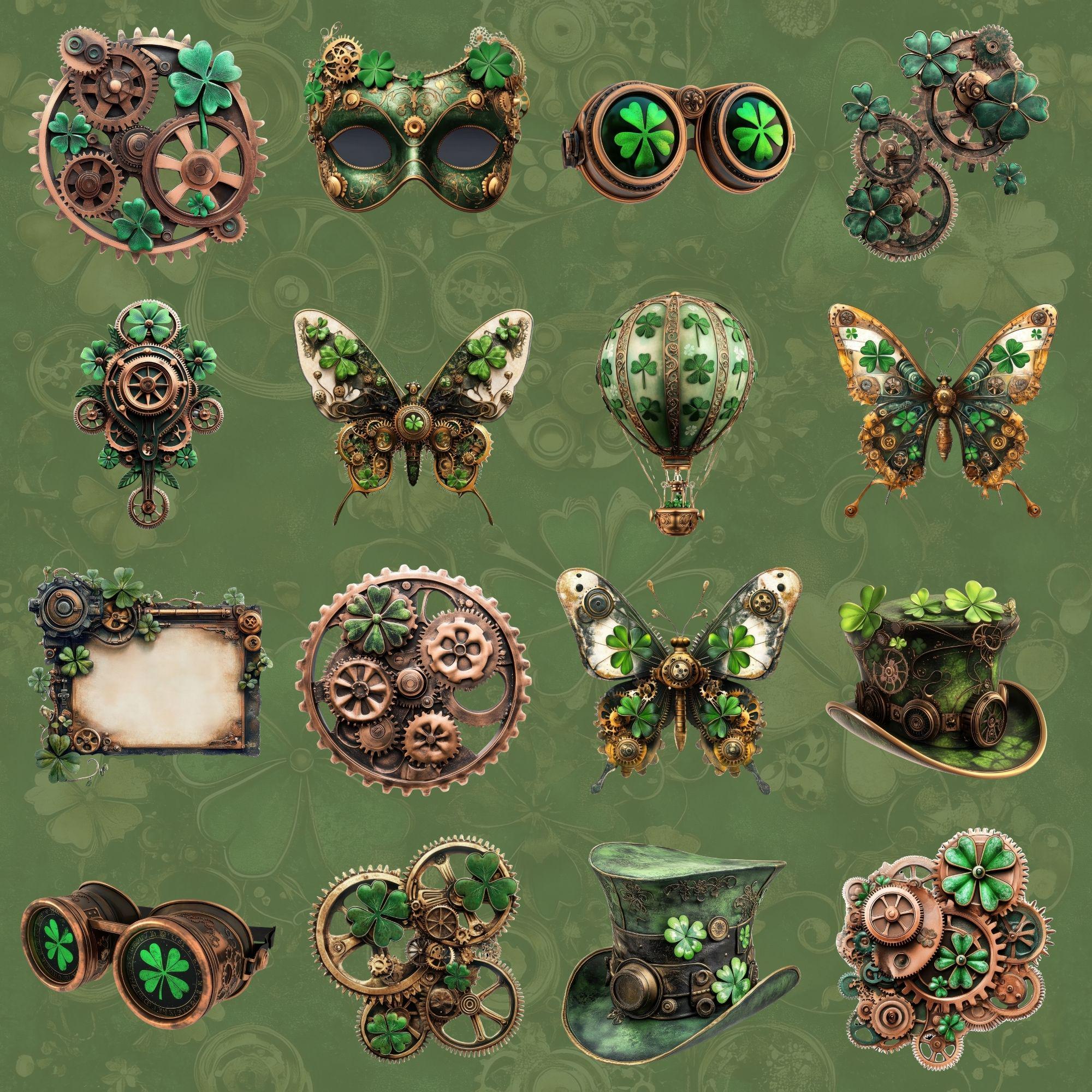 Steampunk St Patricks Day CLIPART PNG – Shamrock Png Vintage Gears ...