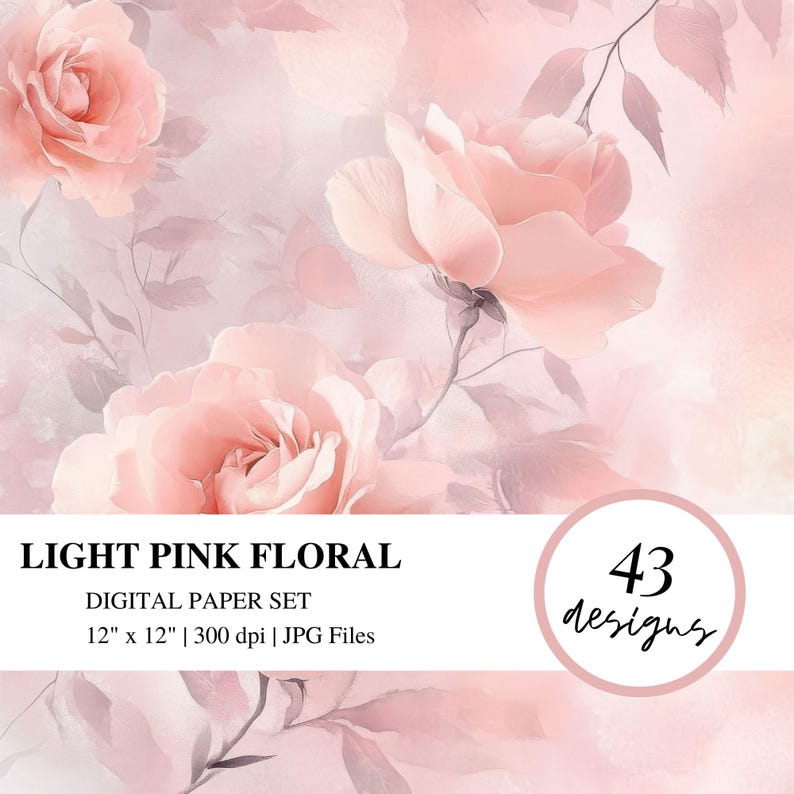 Pink Floral DIGITAL PAPER Soft Romantic Background Blush Scrapbook ...