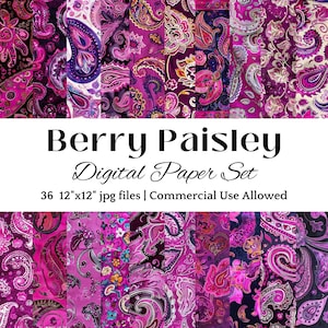 Digital Scrapbook Paper Paisley Pink Purple Vintage Pattern Boho Hippie DIGITAL PAPER Retro Floral Design Damask Paper for Junk Journal