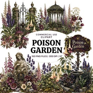 Poison Garden Clipart Bundle, Gothic Botanical PNG, Dark Academia, Commercial Use image 1