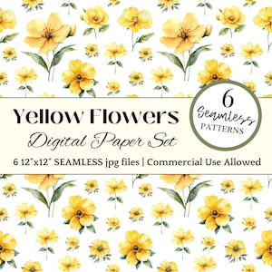 Carta digitale senza cuciture floreale gialla, carta digitale margherita, sfondo giallo, chiffon giallo, sfondo giallo limone, cancelleria giallo chiaro