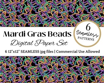 Mardi Gras Beads DIGITAL PAPER SEAMLESS Mardi Gras Printable Carnival Scrapbook Paper Fat Tuesday Background New Orleans Wall Art Mardi Gras