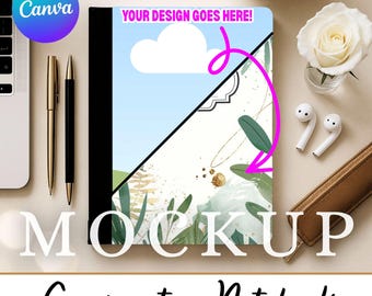 Modello modificabile per quaderno con composizione moderna minimalista, modello CANVA, modello drag & drop, scrivania neutra, copertina anteriore e posteriore