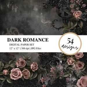 Donkere romantiek DIGITAAL PAPIER Gothic Rose patroon Victoriaanse bloemen achtergrond paarse roos damast vintage donkere academische esthetiek grunge ontwerp