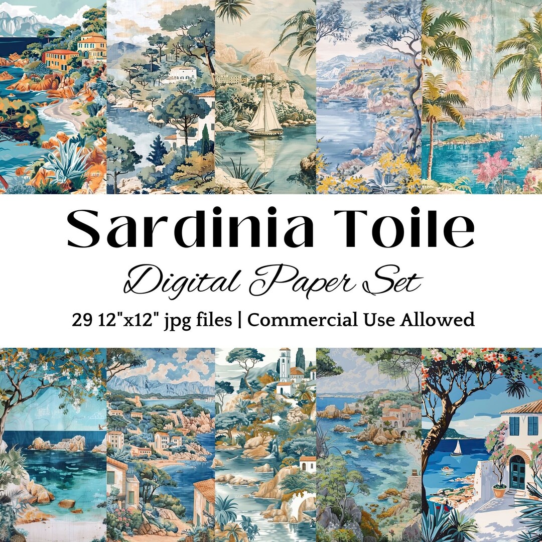 Mediterranean DIGITAL PAPER Coastal Village Scene Italian Riviera ...