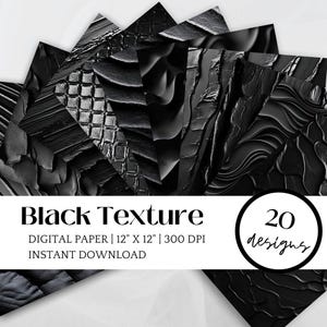 Könnte beinhalten: Ein Set mit 20 digitalen Papierdesigns mit schwarzen Texturen. Jedes Design ist 30,5 cm x 30,5 cm groß und hat 300 DPI. Black Texture - DIGITAL PAPER | 12" X 12" | 300 DPI - INSTANT DOWNLOAD