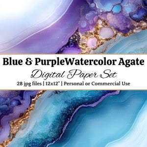 PAPIER NUMÉRIQUE Agate bleue et violette pour scrapbooking, faire-part de mariage, journaux en cristal, fond géode, texture imprimable spirituelle JPG