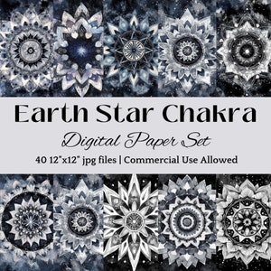 Earth Star Chakra DIGITAAL PAPIER voor aardingsrituelen, heilige geometrie maan achtergronden, reiki decor, spirituele kunst nachtelijke hemel JPG downloaden