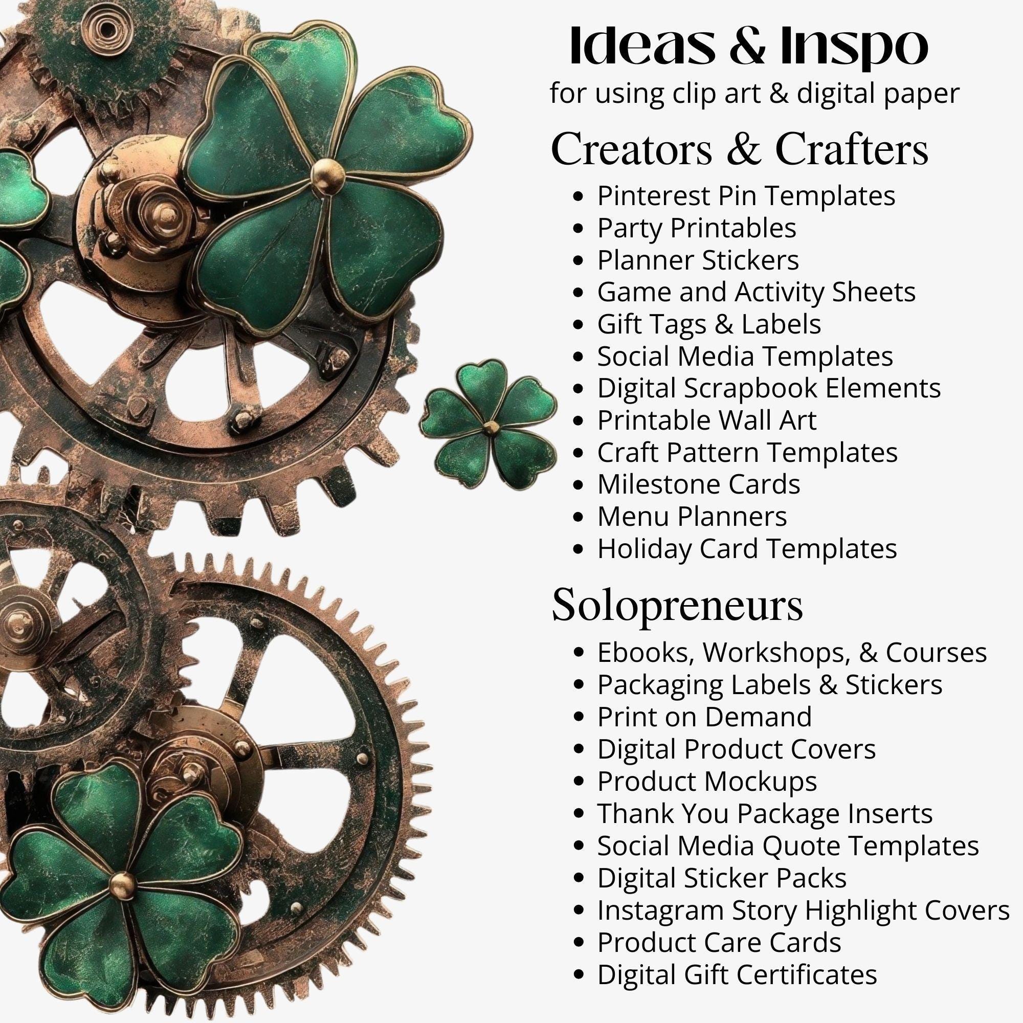 Steampunk St Patricks Day CLIPART PNG – Shamrock Png Vintage Gears ...