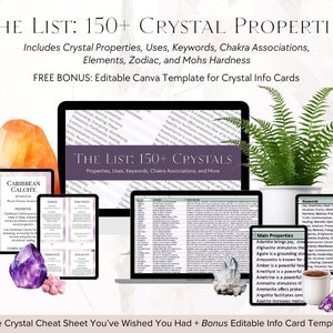 150 bewerkbare kristallen informatiekaarten PLR CANVA-SJABLOON Kristallen White Label Cursus spirituele e-boeksjabloon Crystal Affirmation Card