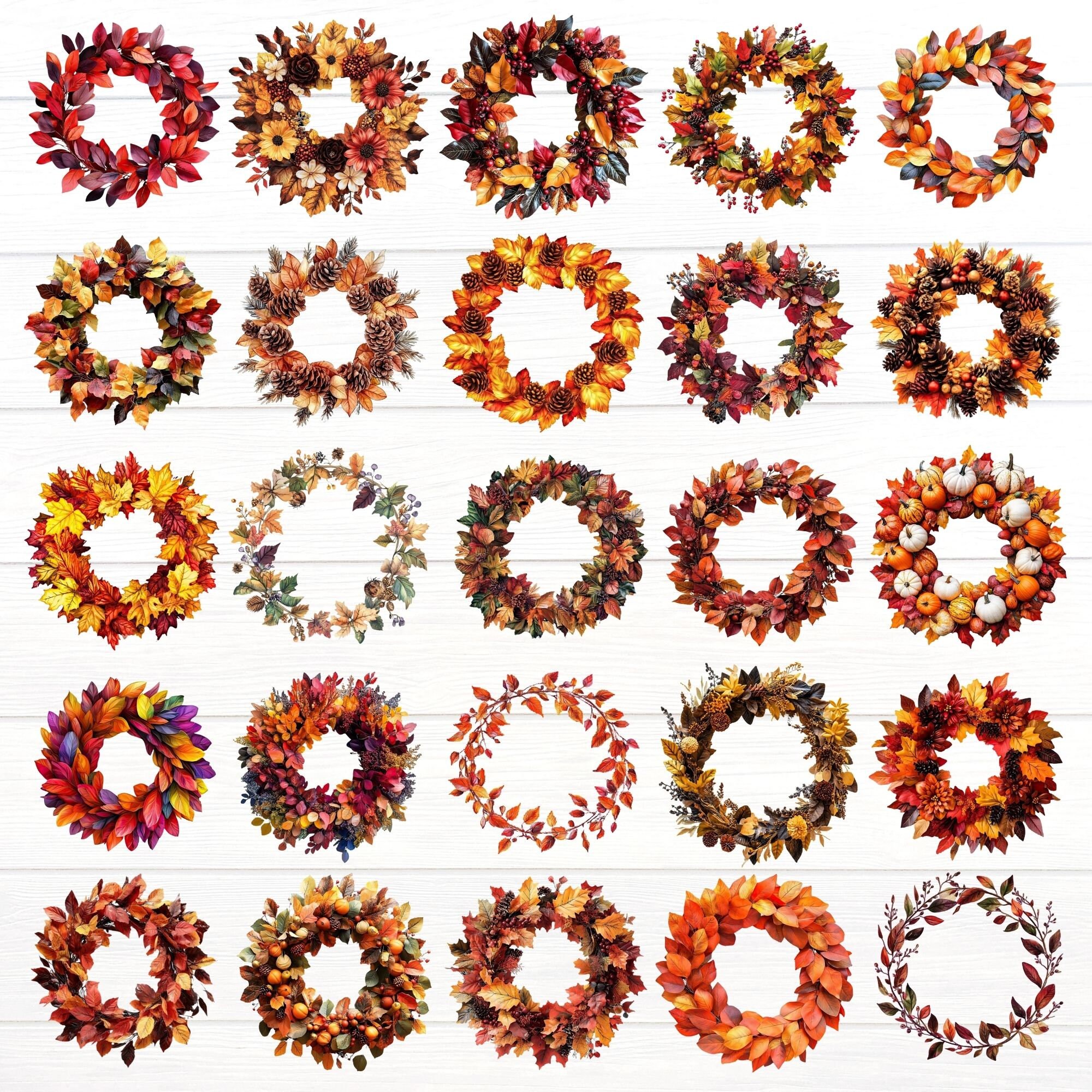 Fall Wreath CLIPART Autumn Decor PNG Printable Wall Art Digital Wreath ...