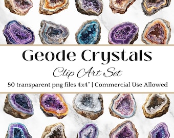 Geode Kristalle CLIP ART Set Geode Illustration Kristall Edelstein Grafik Printable Geode Kunst Geode Digitaler Download zum Basteln & Designen
