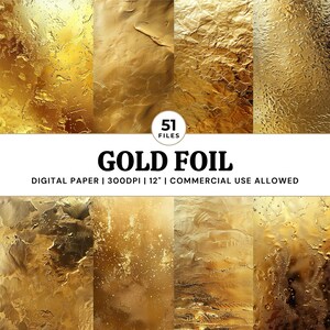Gold Foil Digital Paper, Metallic Texture Pack, 51 Luxury Gold Backgrounds for Wedding Invites, Commercial Use
