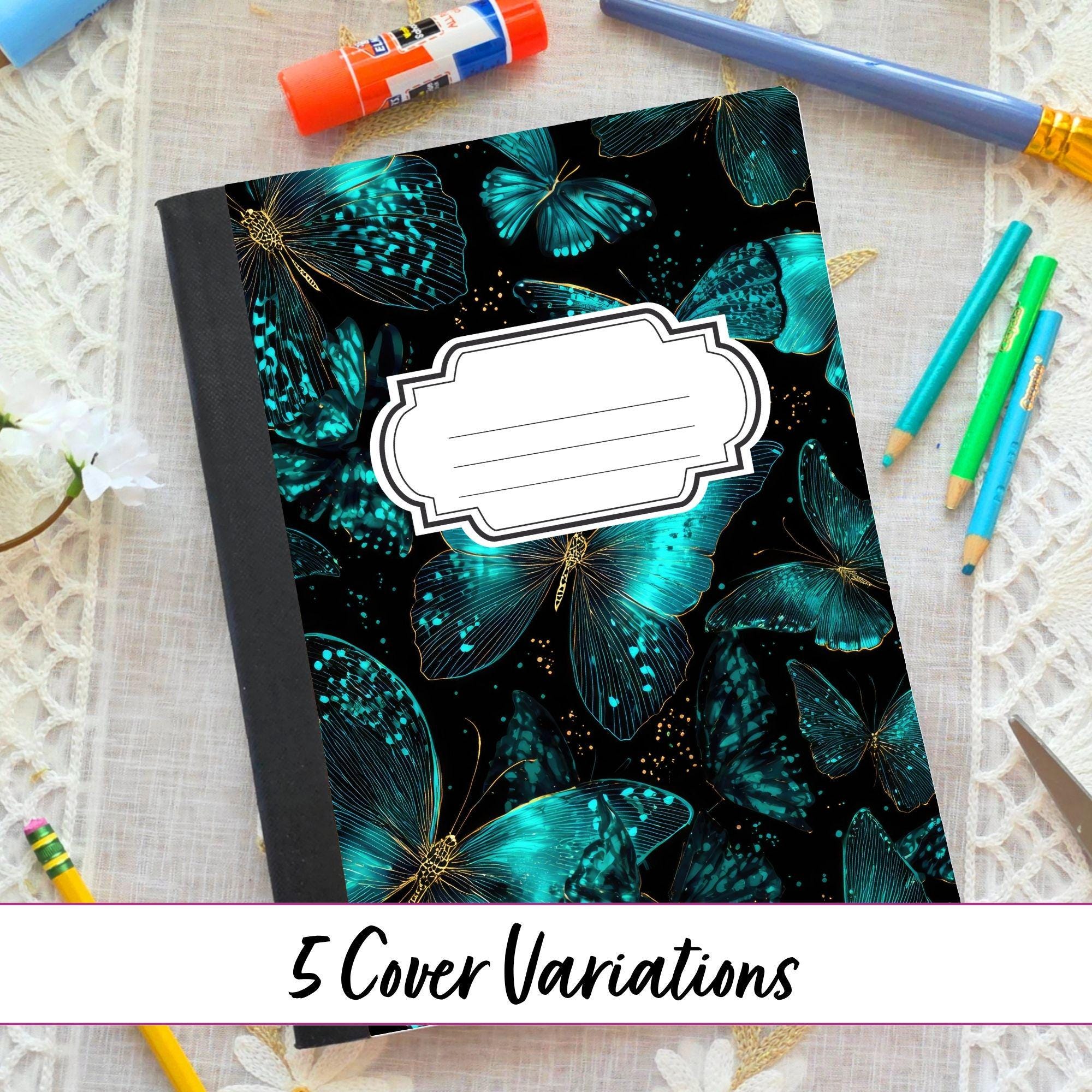 Turquoise Monarch Butterfly COMPOSITION NOTEBOOK COVER Set of 6 Png ...