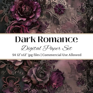 Papel DIGITAL con motivos góticos, victorianos y románticos, papel para álbum de recortes con estética oscura, fondo con motivos góticos vintage, papel imprimible gótico para diseño de manualidades