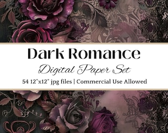 Gothic Victorian Romance DIGITAL PAPER Dark Aesthetic Scrapbook Paper Vintage Gothic Pattern Background Gothic Printable for Crafting Design