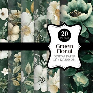 Papel digital floral verde para uso comercial, fundo floral em aquarela, embalagem de produtos, papel de embrulho para pequenas empresas, design para impressão