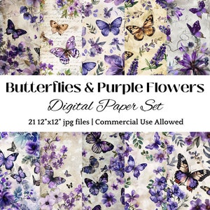 Schmetterling DIGITAL PAPIER Lila Blume Aquarell Thema Schmetterling Scrapbook Schmetterlinge Design Schmetterling-Einladung Party Dekor Schmetterling