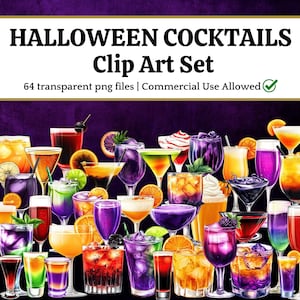 Halloween Cocktail CLIPART SET Party Menu Design diy Drink Sign Summerween Mocktail Spooky Beverage Graphics Instant Download Printable PNG