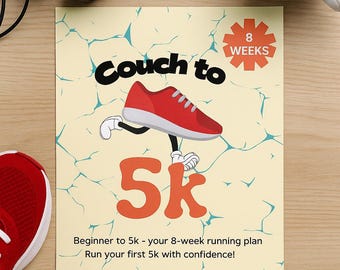 Beginner to 5K Running Plan | Couch to 5K Printable Training Schedule | 8 Week Run Walk Program | Digital PDF Download
