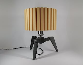 Tripod Table Lamp | Wooden Modern Lamp | Geometric Lamp | Wood Lampshade Light | Wood Bedside Lamp | Industrial Table Lamp | Warm Light Lamp