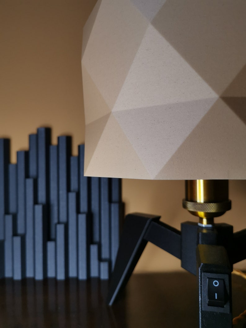 Tripod Table Lamp Wooden Modern Lamp Geometric Lamp Wood Lampshade Light Wood Bedside Lamp Industrial Table Lamp Warm Light Lamp image 4