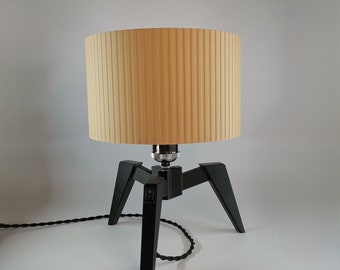 Statief tafellamp | Houten moderne lamp | Geometrische lamp | Houten lampenkap licht | Houten bedlampje | Industriële tafellamp | Warmlichtlamp