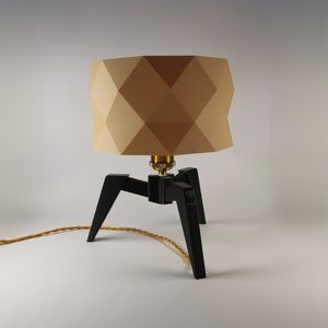 Tripod Table Lamp Wooden Modern Lamp Geometric Lamp Wood Lampshade Light Wood Bedside Lamp Industrial Table Lamp Warm Light Lamp image 1