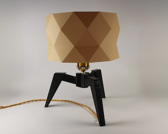 Tripod Table Lamp | Wooden Modern Lamp | Geometric Lamp | Wood Lampshade Light | Wood Bedside Lamp | Industrial Table Lamp | Warm Light Lamp