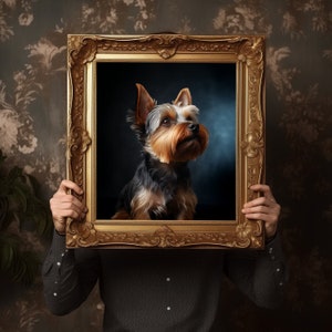 Profile Portrait Yorkshire Terrier Digital Download, Oil Painting Inspired Printed Art, Printable in 4 Sizes, with PDF Downloads