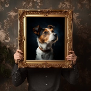 Portrait de profil Jack Russell Terrier en téléchargement numérique, peinture à l&#39;huile inspirée de l&#39;art imprimé, imprimable en 4 tailles, avec téléchargements PDF