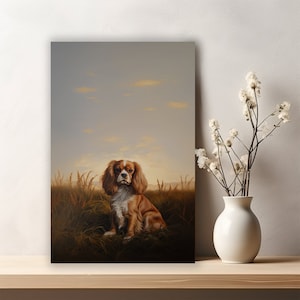 Vintage Cavalier King Charles Spaniel Portrait in Oil Painting Print on Canvas - Printed Art, Gallery Wrap Available in 5 Sizes