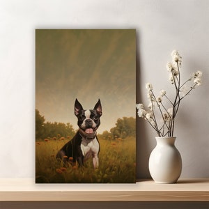 Vintage Boston Terrier Portrait in Oil Painting Print on Canvas - Printed Art, Gallery Wrap Available in 5 Sizes