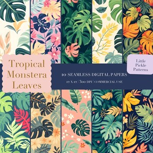 Tropical Monstera Leaves Seamless Pattern | Flat Vector Digital Paper | Commercial Use | Print on Demand | Little Pickle Patterns